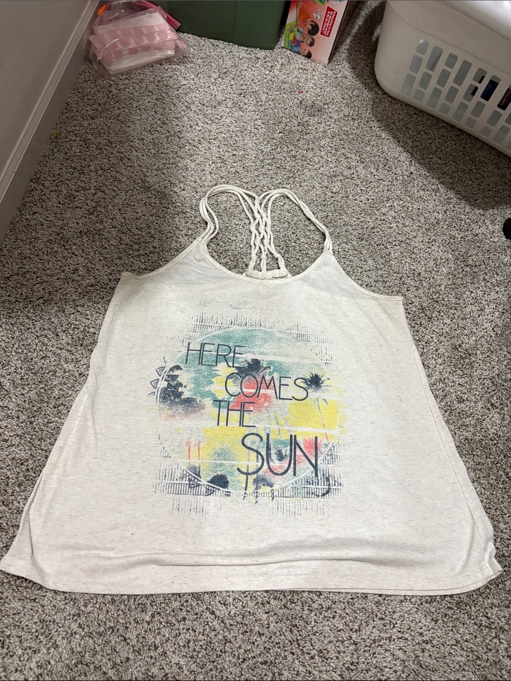 No Boundaries Cream Graphic Tank Top with Braided Straps